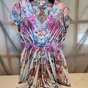 Unity World Wear Pink and Blue Flutter Sleeve Blouse
